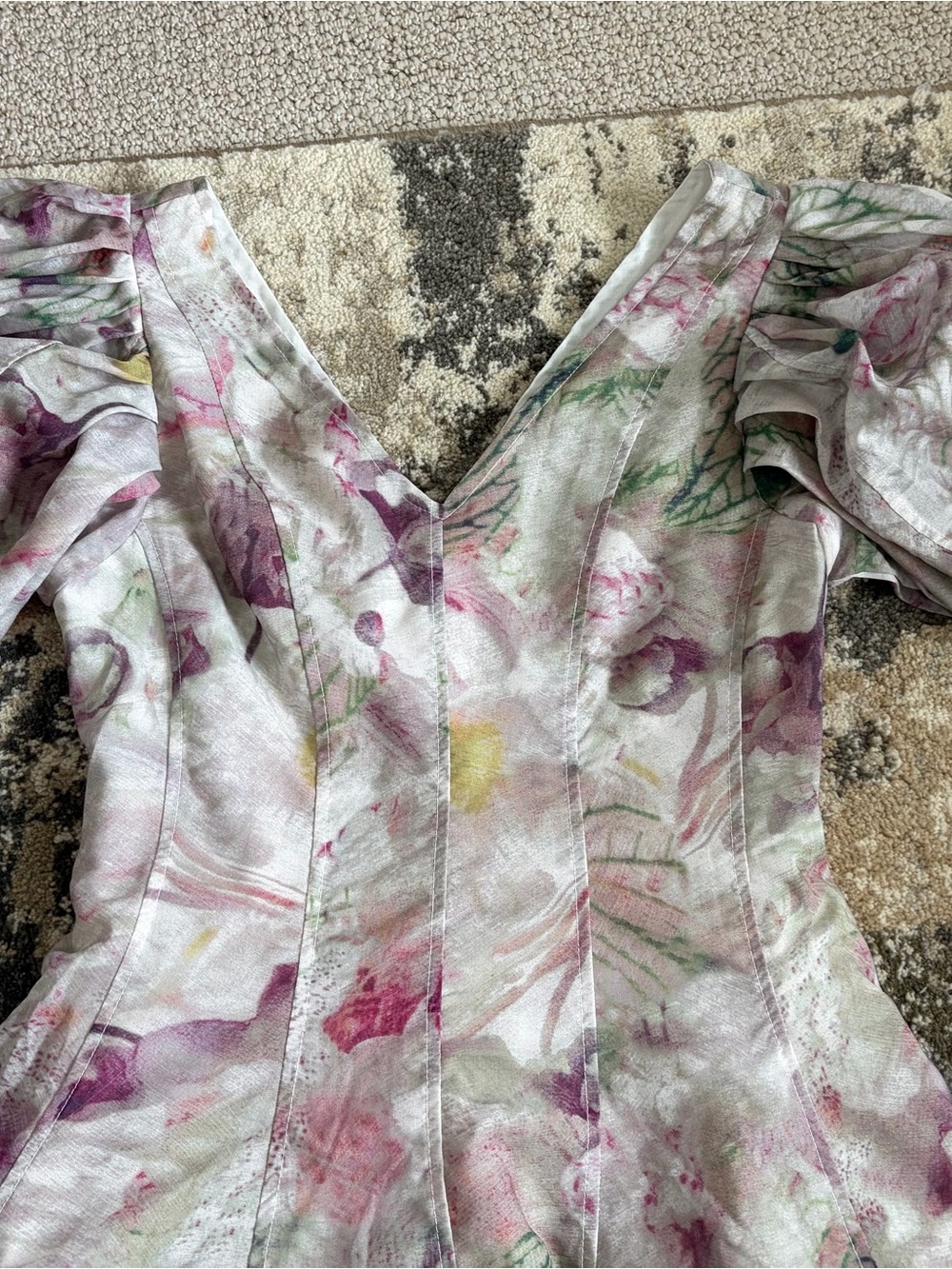 Zimmerman Inspired Floral Puff-Sleeve V-Neck Pink & White Dress NWT